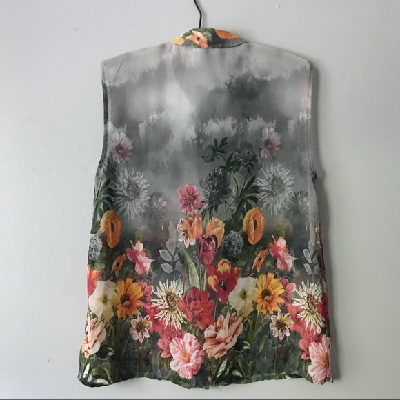🌿ASOS Rokoko Gray Floral Semi Sheer Top - S - Picture 3 of 5